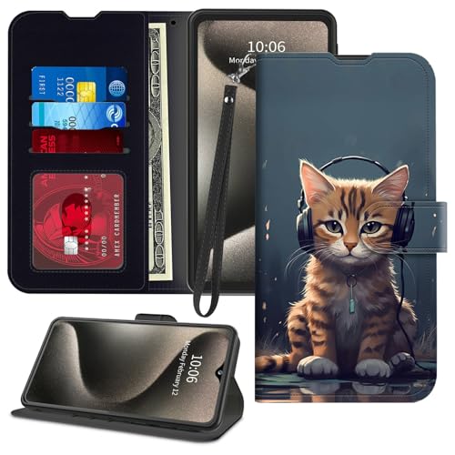 GFRGTFHYT Schutzhülle für OnePlus 13 5G 2025, mit Kreditkartenfach, Handschlaufe, PU-Leder, magnetischer Klappständer, Kartenfächer, stoßfest, Schutzhülle für OnePlus 13 5G 2025, Katze mit Kopfhörern GFRGTFHYT Schutzhülle für OnePlus 13 5G 2025, mit Kreditkartenfach, Handschlaufe, PU-Leder, magnetischer Klappständer, Kartenfächer, stoßfest, Schutzhülle für OnePlus 13 5G 2025, Katze mit Kopfhörern von GFRGTFHYT