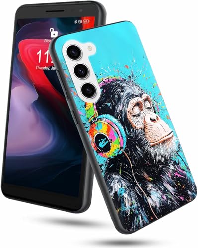 GFRGTFHYT Schutzhülle für Samsung Galaxy S25, 15,7 cm (6,2 Zoll), 2025, dünn, weich, Silikon, TPU, mit Kopfhörer, Schimpansen-Affen-Design, stoßfest, kratzfest, Schutzhülle für Samsung S25 5G von GFRGTFHYT