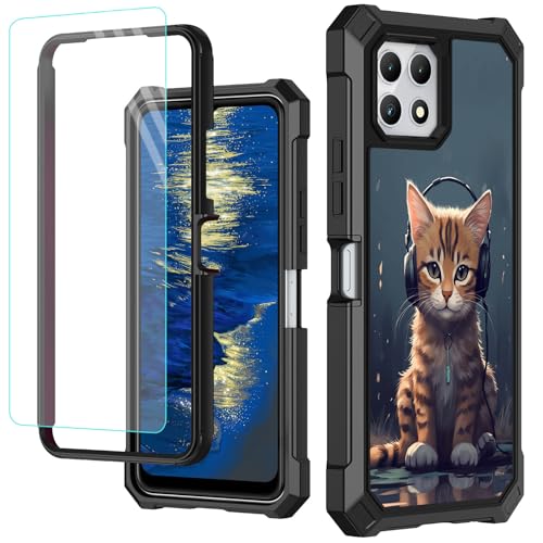 GFRGTFHYT Schutzhülle für T-Mobile REVVL 7 5G, mit Displayschutzfolie aus gehärtetem Glas, robust, Hybrid 3-1, strapazierfähig, stoßfest, Schutzhülle für Revvl 7 5G, Katze mit Kopfhörern GFRGTFHYT Schutzhülle für T-Mobile REVVL 7 5G, mit Displayschutzfolie aus gehärtetem Glas, robust, Hybrid 3-1, strapazierfähig, stoßfest, Schutzhülle für Revvl 7 5G, Katze mit Kopfhörern von GFRGTFHYT