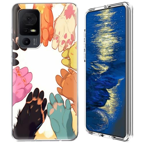 GFRGTFHYT Schutzhülle für TCL 40 XE 5G (16,7 cm (6,6 Zoll), transparent, Hybrid-Hülle, transparent, weiches Silikon, TPU, harte PC-Schutzhülle für TCL 40XE 5G 2023 (16,7 cm), niedliche Katzenpfoten von GFRGTFHYT