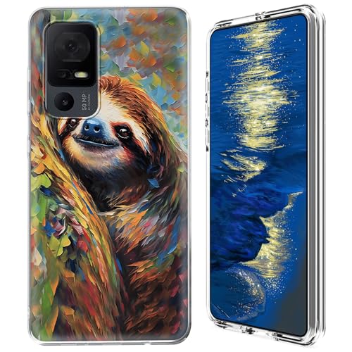 GFRGTFHYT Schutzhülle für TCL 40 XE 5G (16,7 cm (6,6 Zoll), zweilagig, Hybrid-Hülle, transparent, weiches Silikon, TPU, harte PC-Schutzhülle für TCL 40XE 5G 2023 (16,7 cm), süßes Kunst-Faultier von GFRGTFHYT