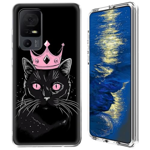 GFRGTFHYT Schutzhülle für TCL 40 XE 5G (16,7 cm (6,6 Zoll), zweilagig, Hybrid-Hülle, transparent, weiches Silikon, TPU, harte Polycarbonat-Schutzhülle für TCL 40XE 5G 2023 (16,7 cm), Krone schwarze von GFRGTFHYT