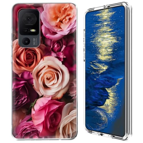 GFRGTFHYT Schutzhülle für TCL 40 XE 5G (16,7 cm (6,6 Zoll), zweilagig, Hybrid-Hülle, transparent, weiches Silikon, TPU, harte Polycarbonat-Schutzhülle für TCL 40XE 5G 2023 (16,7 cm), Rosen-Blumen von GFRGTFHYT
