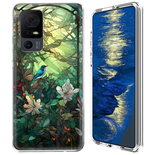 GFRGTFHYT Schutzhülle für TCL 40 XE 5G (16,7 cm / 6,6 Zoll), zweilagig, Hybrid, transparent, weiches Silikon, TPU, harte Polycarbonat-Schutzhülle für TCL 40XE 2023 (16,7 cm), Elster, Pfingstrose von GFRGTFHYT