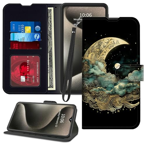 GFRGTFHYT Schutzhülle für TCL 40 XE 5G 16,7 cm (6,5 Zoll) 2023, PU-Leder, Magnetverschluss, Klappständer, Kartenfächer, Handschlaufe, Handyhülle für TCL 40XE 5G 16,7 cm (6,5 Zoll) 2023, Art Moon von GFRGTFHYT