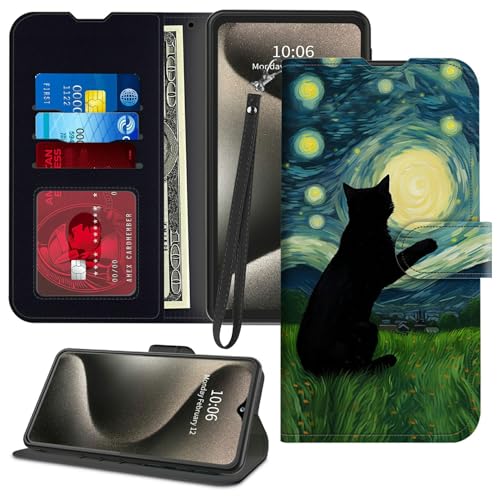 GFRGTFHYT Schutzhülle für TCL 40 XE 5G 16,7 cm (6,5 Zoll) 2023, PU-Leder, Magnetverschluss, Ständer, Kartenfächer, Handschlaufe, Handyhülle für TCL 40XE 5G 16,7 cm (6,5 Zoll) 2023, Kunst-schwarze von GFRGTFHYT