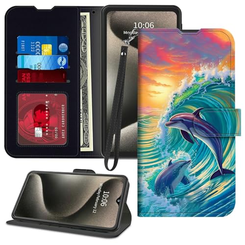 GFRGTFHYT Schutzhülle für TCL 40 XE 5G 16,7 cm (6,6 Zoll) 2023, PU-Leder, Magnetklappe, Ständer, Kartenfächer, Handschlaufe, Handyhülle für TCL 40XE 5G 16,7 cm (6,5 Zoll) 2023, Delfin von GFRGTFHYT