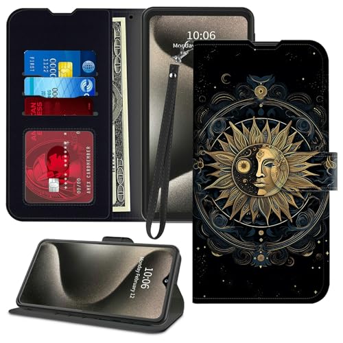 GFRGTFHYT Schutzhülle für TCL 40 XE 5G 16,7 cm (6,6 Zoll) 2023, PU-Leder, Magnetverschluss, Ständer, Kartenfächer, Handschlaufe, Handyhülle für TCL 40XE 5G, 16,7 cm (6,5 Zoll) 2023, Sonne und Mond von GFRGTFHYT