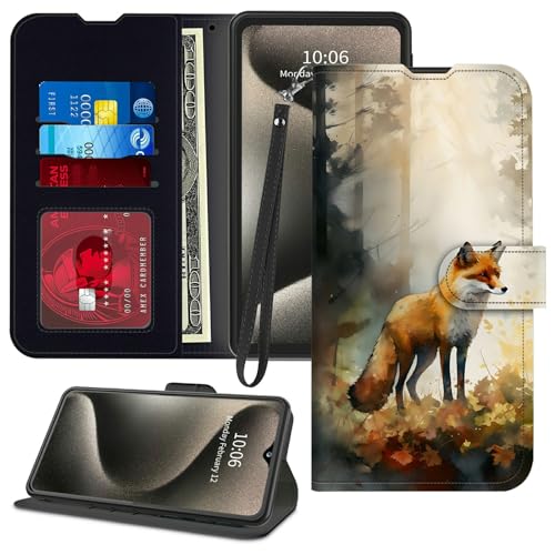 GFRGTFHYT Schutzhülle für TCL 40 XE 5G 16,7 cm (6,6 Zoll) 2023, PU-Leder, Magnetverschluss, Ständer, Kartenfächer, Handschlaufe, Handyhülle für TCL 40XE 5G 16,7 cm (6,6 Zoll) 2023, Aquarell-Fuchs von GFRGTFHYT