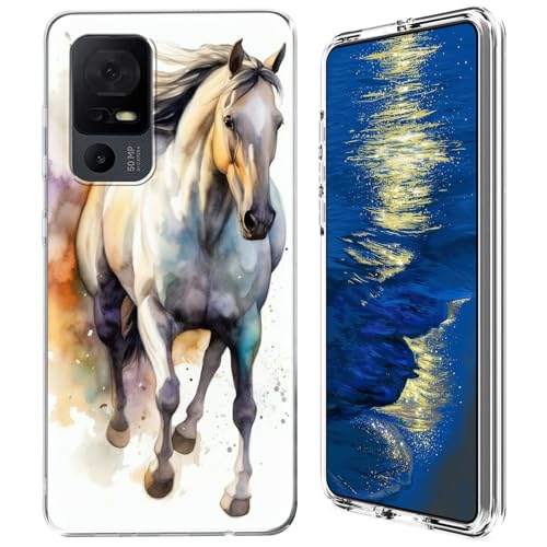 GFRGTFHYT Schutzhülle für TCL 40 XE 5G 2023 (16,7 cm (6,6 Zoll), transparent, Hybrid-Hülle, transparent, weiches Silikon, TPU, harte PC-Schutzhülle für TCL 40XE 5G 2023 (16,7 cm), Aquarell-Pferd von GFRGTFHYT