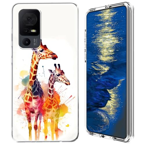 GFRGTFHYT Schutzhülle für TCL 40 XE 5G 2023 (16,7 cm (6,6 Zoll), transparent, Hybrid-Hülle, transparent, weiches Silikon, TPU, harte PC-Schutzhülle für TCL 40XE 5G 2023 (16,7 cm), Art Giraffe von GFRGTFHYT