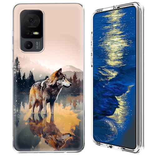 GFRGTFHYT Schutzhülle für TCL 40 XE 5G 2023 (16,7 cm (6,6 Zoll), transparent, Hybrid-Hülle, transparent, weiches Silikon, TPU, harte PC-Schutzhülle für TCL 40XE 5G 2023 (16,7 cm), Art Wolf von GFRGTFHYT