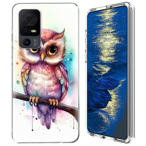 GFRGTFHYT Schutzhülle für TCL 40 XE 5G 2023 (16,7 cm (6,6 Zoll), transparent, Hybrid-Hülle, transparent, weiches Silikon, TPU, harte PC-Schutzhülle für TCL 40XE 5G 2023 (16,7 cm), niedliche Eulenkunst von GFRGTFHYT