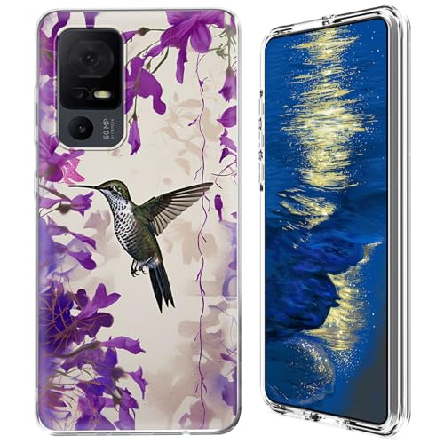 GFRGTFHYT Schutzhülle für TCL 40 XE 5G 2023 (16,7 cm (6,6 Zoll), transparent, Hybrid-Hybrid-Hülle, transparent, weiches Silikon, TPU, harte PC-Schutzhülle für TCL 40XE 5G 2023, Lila Blume von GFRGTFHYT