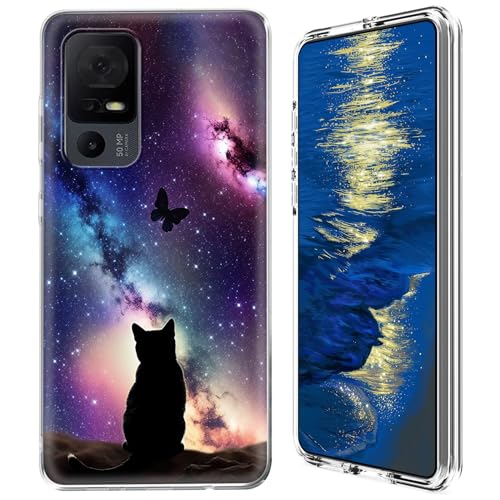 GFRGTFHYT Schutzhülle für TCL 40 XE 5G 2023 (16,7 cm / 6,6 Zoll), Galaxy Cat (16,7 cm), transparent, Hybrid-Hülle, weiches Silikon, TPU, harte Polycarbonat-Schutzhülle von GFRGTFHYT
