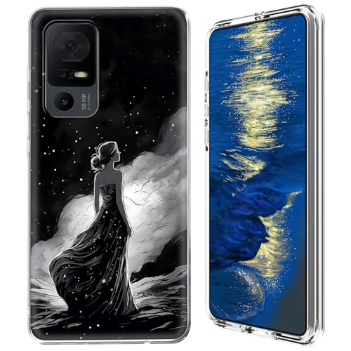 GFRGTFHYT Schutzhülle für TCL 40 XE 5G 2023 (16,7 cm / 6,6 Zoll), Galaxy Women Night (16,7 cm), transparent, Hybrid-Hülle, weiches Silikon, TPU, harte PC-Schutzhülle von GFRGTFHYT