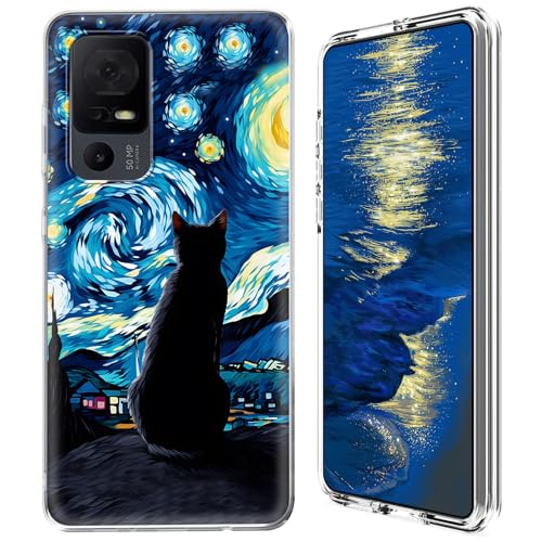 GFRGTFHYT Schutzhülle für TCL 40 XE 5G 2023 (16,7 cm / 6,6 Zoll), transparent, Hybrid-Hülle, transparent, weiches Silikon, TPU, harte PC-Schutzhülle für TCL 40XE 5G 2023 (16,7 cm), Art Galaxy Cat von GFRGTFHYT