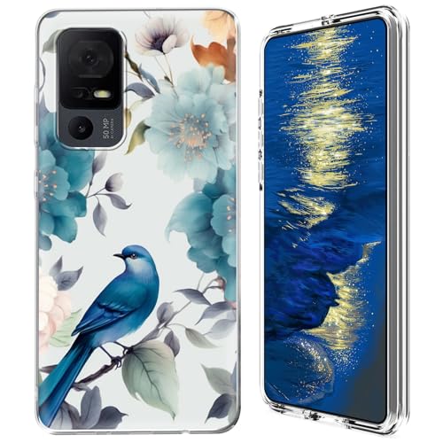 GFRGTFHYT Schutzhülle für TCL 40 XE 5G 2023 (16,7 cm / 6,6 Zoll), transparent, Hybrid-Hülle, transparent, weiches Silikon, TPU, harte PC-Schutzhülle für TCL 40XE 5G 2023 (16,7 cm), Vogelblumen von GFRGTFHYT