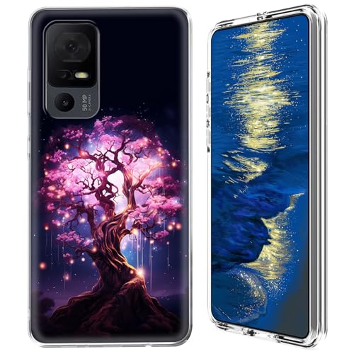 GFRGTFHYT Schutzhülle für TCL 40 XE 5G 2023 (16,7 cm / 6,6 Zoll), zweilagig, Hybrid-Hülle, transparent, weiches Silikon, TPU, harte PC-Schutzhülle für TCL 40XE 5G 2023 (16,7 cm), magischer rosa Baum von GFRGTFHYT