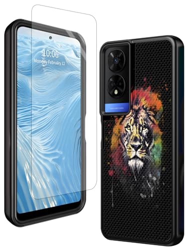GFRGTFHYT Schutzhülle für TCL 50 XE 5G, 16,7 cm (6,5 Zoll), 2024 mit Displayschutzfolie aus gehärtetem Glas, Aquarell-Löwen, robuster Schutz, zweilagig, weiches TPU und rutschfeste, strukturierte von GFRGTFHYT