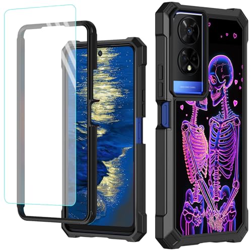 GFRGTFHYT Schutzhülle für TCL 50 XE 5G, 16,7 cm (6,5 Zoll), mit Displayschutzfolie aus gehärtetem Glas, robust, stoßfest, Hybrid-Schutzhülle für TCL 50XE 5G, Motiv: schwarze menschliche Skelette Liebe von GFRGTFHYT