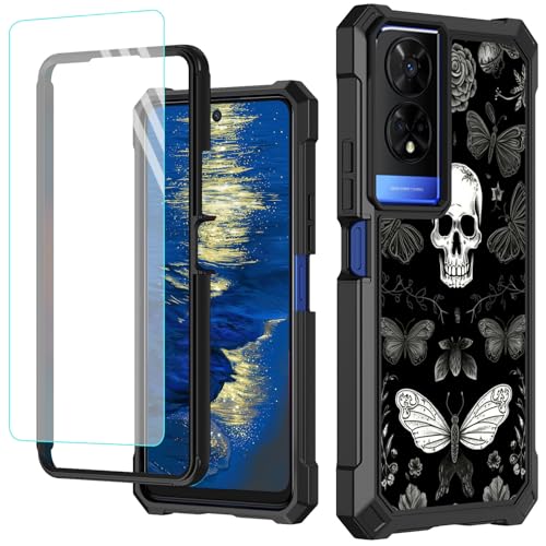 GFRGTFHYT Schutzhülle für TCL 50 XE 5G, 16,7 cm (6,5 Zoll), mit Displayschutzfolie aus gehärtetem Glas, robust, stoßfest, für TCL 50 XE, Totenkopf-Schmetterling, Motte von GFRGTFHYT