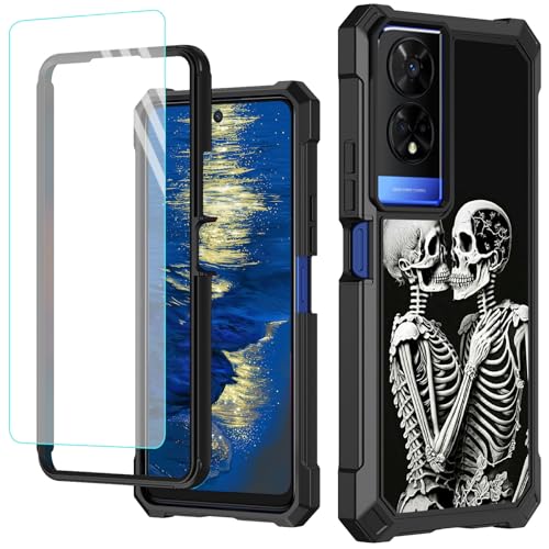 GFRGTFHYT Schutzhülle für TCL 50 XE 5G, 16,7 cm (6,5 Zoll), mit Displayschutzfolie aus gehärtetem Glas, robust, stoßfest, für TCL 50 XE, schwarze menschliche Skelette von GFRGTFHYT