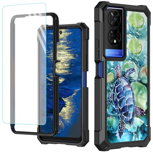 GFRGTFHYT Schutzhülle für TCL 50 XE 5G, 16,7 cm (6,5 Zoll), mit Displayschutzfolie aus gehärtetem Glas, robust, stoßfest, für TCL 50XE 5G, Aquarell-Schildkröte von GFRGTFHYT