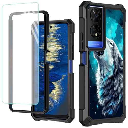 GFRGTFHYT Schutzhülle für TCL 50 XE 5G, 16,7 cm (6,5 Zoll), mit Displayschutzfolie aus gehärtetem Glas, robust, stoßfest, für TCL 50XE 5G, Moon Wolf von GFRGTFHYT