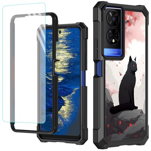 GFRGTFHYT Schutzhülle für TCL 50 XE 5G, 16,7 cm (6,5 Zoll), mit Displayschutzfolie aus gehärtetem Glas, robust, stoßfest, für TCL 50XE 5G, Motiv: schwarze Katzen von GFRGTFHYT