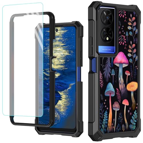 GFRGTFHYT Schutzhülle für TCL 50 XE 5G, 16,7 cm (6,5 Zoll), mit Displayschutzfolie aus gehärtetem Glas, robust, stoßfest, für TCL 50XE 5G, Pilzblatt von GFRGTFHYT