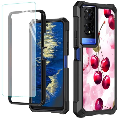 GFRGTFHYT Schutzhülle für TCL 50 XE 5G, 16,7 cm (6,5 Zoll), mit Displayschutzfolie aus gehärtetem Glas, robust, stoßfest, für TCL 50XE 5G, Pink Cherry von GFRGTFHYT