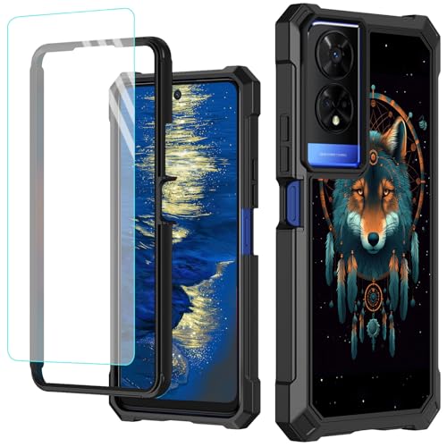 GFRGTFHYT Schutzhülle für TCL 50 XE 5G, 16,7 cm (6,5 Zoll), mit Displayschutzfolie aus gehärtetem Glas, robust, stoßfest, für TCL 50XE 5G, Wolf-Traumfänger von GFRGTFHYT