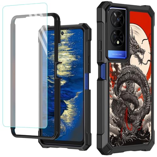GFRGTFHYT Schutzhülle für TCL 50 XE 5G, 16,7 cm (6,5 Zoll), mit Displayschutzfolie aus gehärtetem Glas, robust, stoßfest, für TCL 50XE 5G, chinesischer Drache von GFRGTFHYT