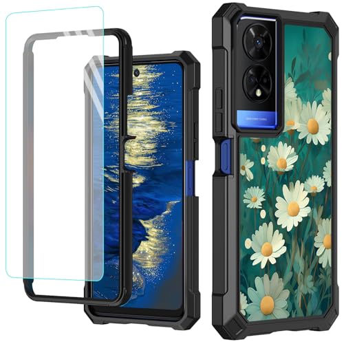 GFRGTFHYT Schutzhülle für TCL 50 XE 5G, 16,7 cm (6,5 Zoll), mit Displayschutzfolie aus gehärtetem Glas, robust, stoßfest, für TCL 50XE 5G, kleine Gänseblümchen von GFRGTFHYT