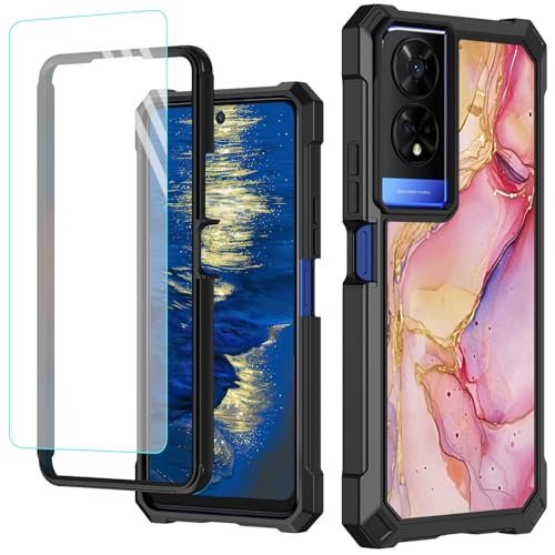GFRGTFHYT Schutzhülle für TCL 50 XE 5G, 16,7 cm (6,5 Zoll), mit Displayschutzfolie aus gehärtetem Glas, robust, stoßfest, für TCL 50XE 5G, lila rosa Marmor von GFRGTFHYT