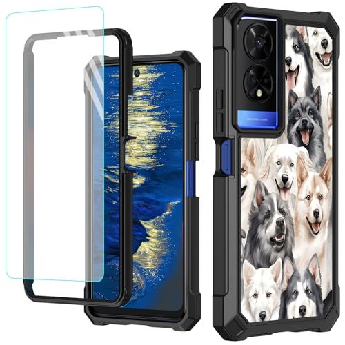 GFRGTFHYT Schutzhülle für TCL 50 XE 5G, 16,7 cm (6,5 Zoll), mit Displayschutzfolie aus gehärtetem Glas, robust, stoßfest, für TCL 50XE 5G, niedliche Hunde von GFRGTFHYT
