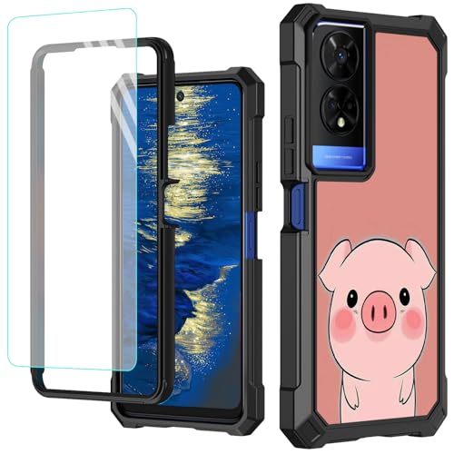 GFRGTFHYT Schutzhülle für TCL 50 XE 5G, 16,7 cm (6,5 Zoll), mit Displayschutzfolie aus gehärtetem Glas, robust, stoßfest, für TCL 50XE 5G, süßes rosa Schwein von GFRGTFHYT