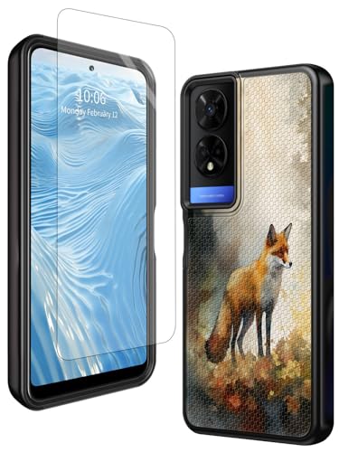 GFRGTFHYT Schutzhülle für TCL 50 XE 5G, T614D, 16,7 cm (6,5 Zoll), 2024, mit Displayschutzfolie aus gehärtetem Glas, Aquarell-Fuchs, robuster Schutz, zweilagig, weiches TPU und rutschfeste von GFRGTFHYT