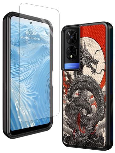 GFRGTFHYT Schutzhülle für TCL 50 XE 5G, T614D, 16,7 cm (6,5 Zoll), 2024, mit Displayschutzfolie aus gehärtetem Glas, chinesischer Drache, robuster Schutz, zweilagig, weiches TPU und rutschfeste von GFRGTFHYT