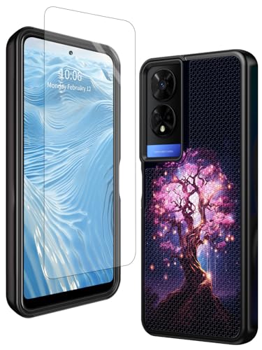 GFRGTFHYT Schutzhülle für TCL 50 XE 5G, T614D, 16,7 cm (6,5 Zoll), 2024, mit Displayschutzfolie aus gehärtetem Glas, magischer rosa Baum, robuster Schutz, zweilagig, weiches TPU und rutschfeste von GFRGTFHYT