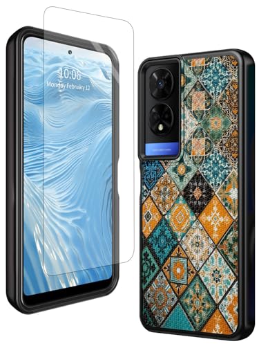 GFRGTFHYT Schutzhülle für TCL 50 XE 5G, T614D, 16,7 cm (6,5 Zoll), 2024, mit Displayschutzfolie aus gehärtetem Glas, strapazierfähig, zweilagig, weiches TPU und rutschfeste, strukturierte PC-Rückseite von GFRGTFHYT