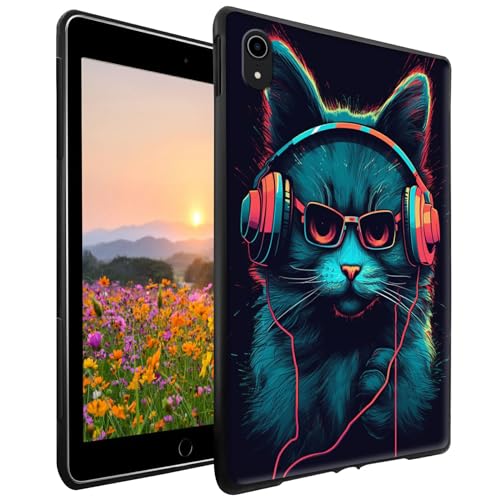 GFRGTFHYT Schutzhülle für iPad 10. Generation 27,7 cm (10,9 Zoll) 2022, dünn, leicht, weich, TPU-Silikon, stoßfest, Schutzhülle für iPad 10. Generation 27,7 cm (10,9 Zoll), Katze mit Kopfhörern Musik von GFRGTFHYT