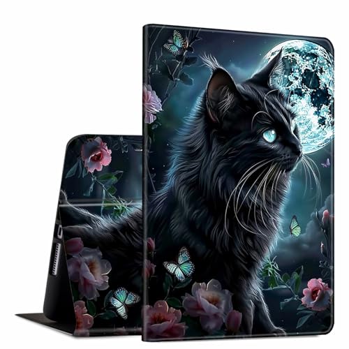 GFRGTFHYT Schutzhülle für iPad Pro 27,9 cm (11 Zoll), 2024 5. Generation (M4), Katze, Mond, weiches TPU, stoßfest, PU-Leder, schlankes Design, verstellbarer Ständer, automatischer Schlaf-/Wachmodus von GFRGTFHYT