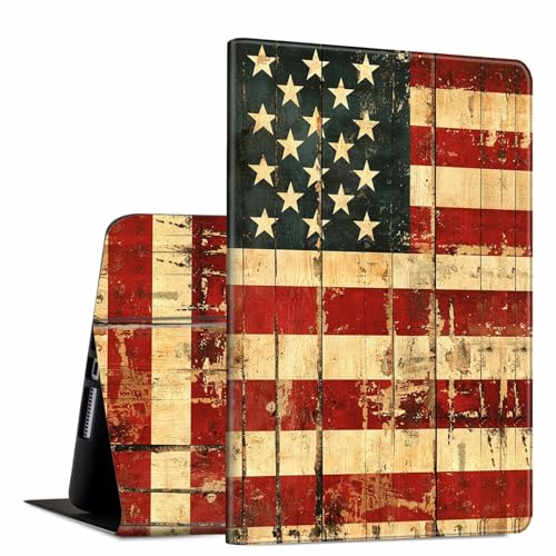 GFRGTFHYT Schutzhülle für iPad Pro 27,9 cm (11 Zoll), 2024 5. Generation (M4), amerikanische Flagge, Retro-Design, TPU, stoßfest, PU-Leder, schmal, Smart-Folio-Hülle, verstellbarer Ständer von GFRGTFHYT