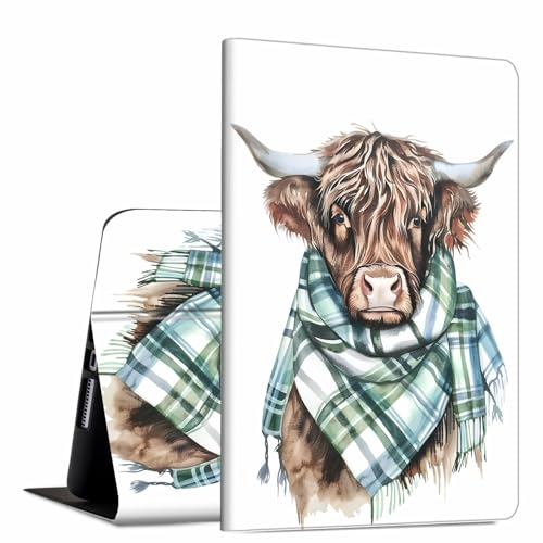 GFRGTFHYT Schutzhülle für iPad Pro 27,9 cm (11 Zoll) 2024 5. Generation (M4) Highland Cow Scarf Design, weiches TPU, stoßfest, schützendes PU-Leder, schmal, Smart-Folio-Hülle, verstellbarer Ständer von GFRGTFHYT