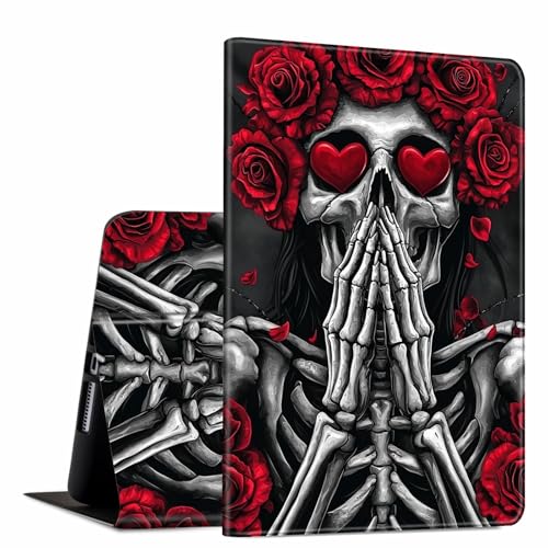 GFRGTFHYT Schutzhülle für iPad Pro 27,9 cm (11 Zoll) 2024 5. Generation (M4) Rose Schädel Skelett Design TPU Stoßfest Schutz PU Leder Slim Smart Folio Cover Shell Verstellbarer Ständer Ständer Auto von GFRGTFHYT
