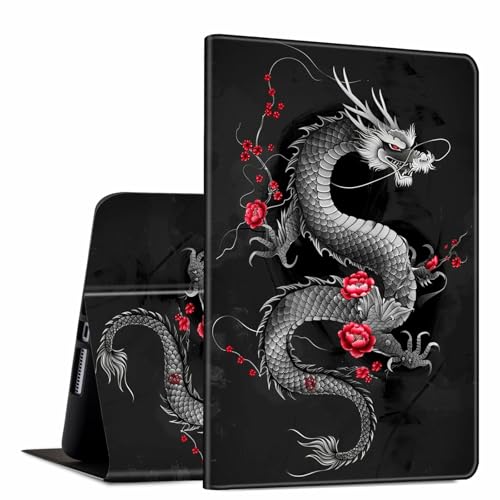 GFRGTFHYT Schutzhülle für iPad Pro 33 cm (13 Zoll), M4 2024, 7. Generation, chinesischer Drache, Blume, weiches TPU, stoßfest, PU-Leder, schlankes Design, verstellbarer Ständer, automatischer Schlaf von GFRGTFHYT
