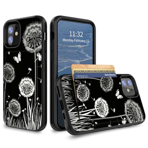 GFRGTFHYT Schutzhülle für iPhone 11 mit Kreditkartenfach, Hybrid-Doppelschicht, Löwenzahn-Design, für Damen und Herren, robuste, stoßfeste Schutzhülle für iPhone 11, 15,5 cm (6,1 Zoll) 2019 von GFRGTFHYT
