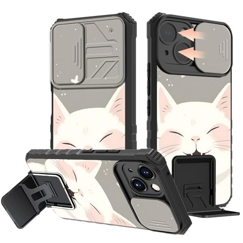 GFRGTFHYT Schutzhülle für iPhone 14, 15,5 cm (6,1 Zoll), mit Schiebe-Kamera-Abdeckung und integriertem Ständer, schmal, zweilagig, Hybrid, weiches TPU, hartes Polycarbonat, stoßfeste Schutzhülle für von GFRGTFHYT